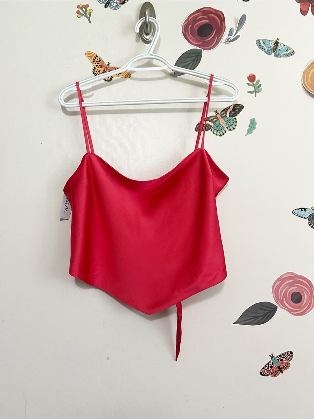 Aritzia Sunday Best Red Satin Handkerchief Hem Cami Crop Top L NWT